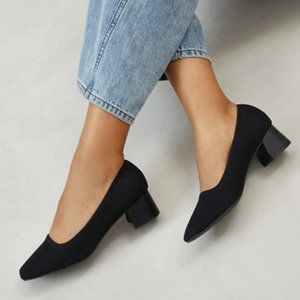 Vivaia Square Toe Chunky Block Heel Recycled Knit Black 38/7.5
